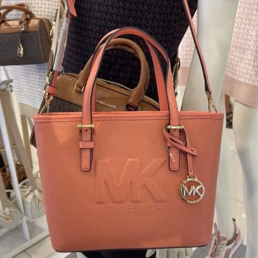 Michael Kors Jet Set Travel XS Embossed Pebbled Leather Tote Bag Sherbert
